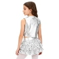 thumbnail image 6 of Aislor Girls Rumba Dance Outfit 2 Piece Set Sleeveless Sequined Fringe Top and Skirt Silver 10, 6 of 6