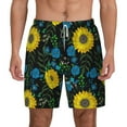 thumbnail image 2 of Picia Sunflowers And Blue Flower pattern Mens Swim Trunks with Compression Liner Stretch Beach Shorts Quick Dry with Zipper Pockets No-Chafing Board Shorts-Large, 2 of 9