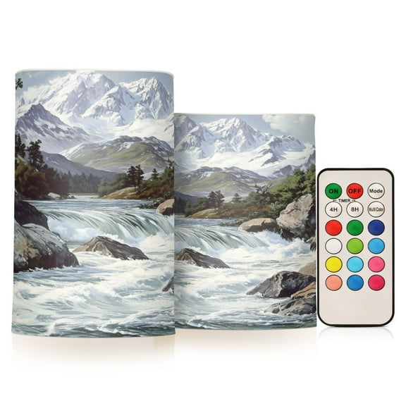 Yayeee Flameless Candles with Remote Flickering Battery Operated Multi Color Changing, River and Mountains