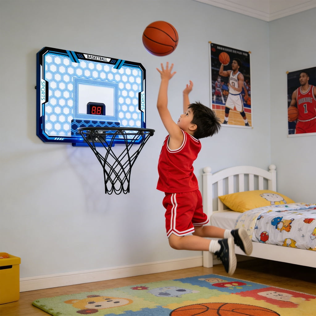 WINDLAND Adjustable Height Wall Mounted Basketball Hoops Indoor Large Basketball Hoops Toy