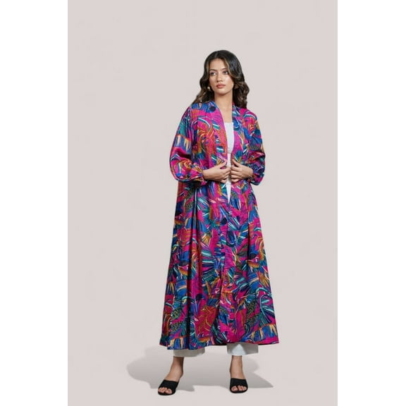 Women's Vibrant Tropical Print Long Kimono