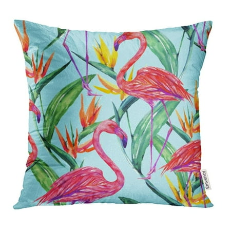 Flowers Paradise Bird ARHOME Blue Tropical with Pink Flamingos Exotic Flowers Jungle Leaves Bird of Paradise Pillowcase Cushion Cases 20x20 inch ()
