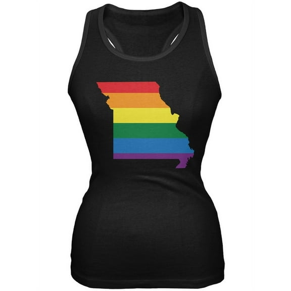 Missouri LGBT Lesbian Pride Rainbow Black Juniors Soft Tank Top - Large