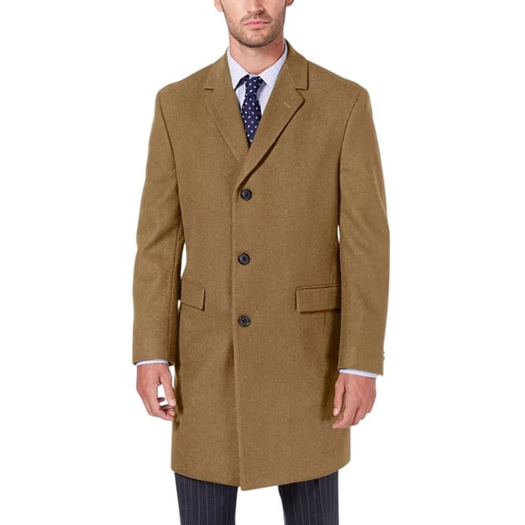 Nautica Mens Classic fit Overcoat Coat 36 R Camel Solid Wool