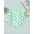thumbnail image 2 of Blotona Toddler Baby Girls Checkerboard Swimwear Beachwear Ruffles Long Sleeve One Piece Zipper Rash Guard Swimsuit Bathing Suit, 2 of 8