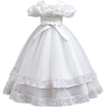 thumbnail image 3 of JAJAHO Flower Girl Dress For Wedding Off The Shoulder Sparkly Sequin Mesh Layered Short Sleeve Tutu Party Dress Glitter Maxi Formal Gown For Kids 4-14Y, 3 of 8