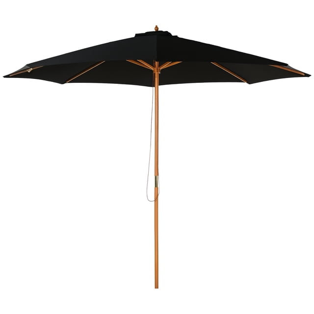 Outsunny 10' x 8' Round Wooden Patio Umbrella with Bamboo Rib for Outdoor