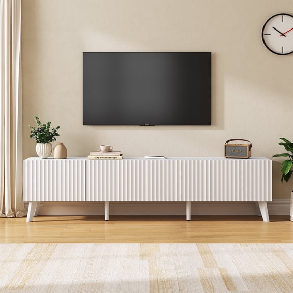 NVCODSA 70.9" Fluted TV Stand for TVs up to 70", Modern Entertainment Center with Storage for Living Room, White