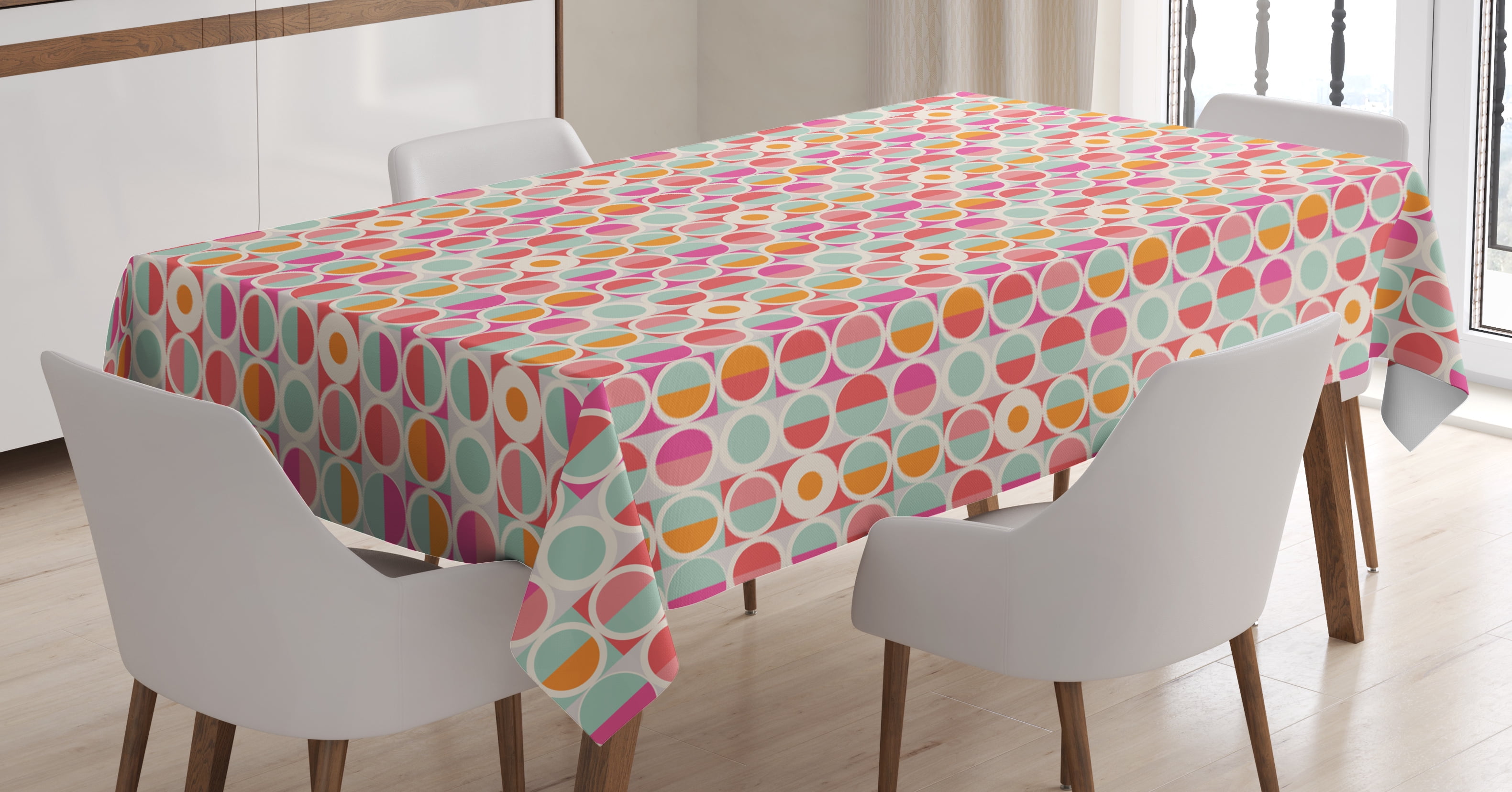 Pastel Tablecloth, Geometric Simplistic Pattern with Colorful Circles
