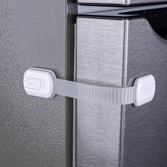 XIBUFE 2-Pack Child Proof Fridge Lock with Adhesive-Adjustable Baby Proofing Straps-Refrigerator Lock for Kids-Freezer Latch to Keep Door Closed-For Toddlers,Cats,& Dogs-Universal Compatibility