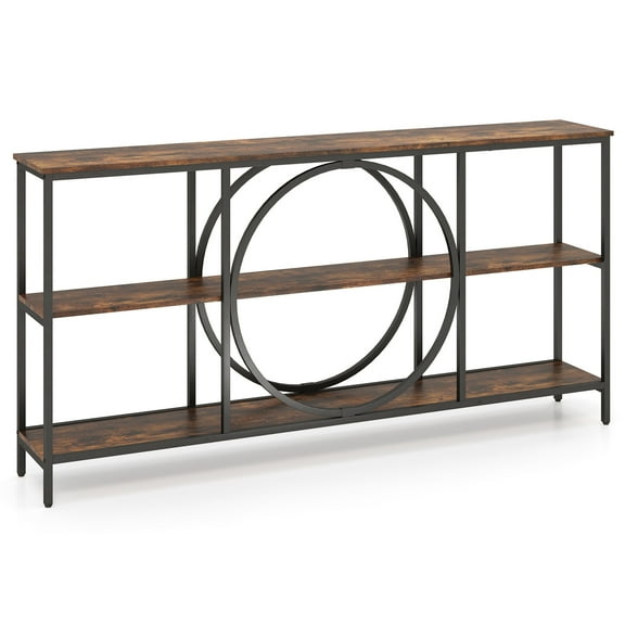 Gymax 3-Tier Console Table w/ Faux Marble Top Storage Shelves for Hallway Living Room Rustic Brown