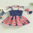 thumbnail image 2 of Combinaison d'Été Sans Manches à Rayures Étoilées Décontractée pour Fille + Bandeau, 2 of 8