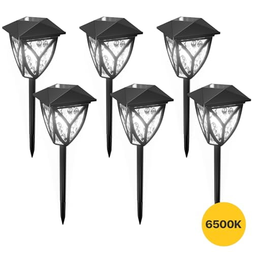 Ensenior 6-Pack Solar Lights Outdoor, 6500K LED Solar Garden Lights for Pathway, Yard, Patio, Walkway, Planter, Waterproof, Energy-Efficient Landscape Lighting