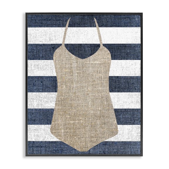 Stupell Industries Swimsuit on Stripes Beauty & Fashion Painting Black Framed Art Print Wall Art, 11 x 14