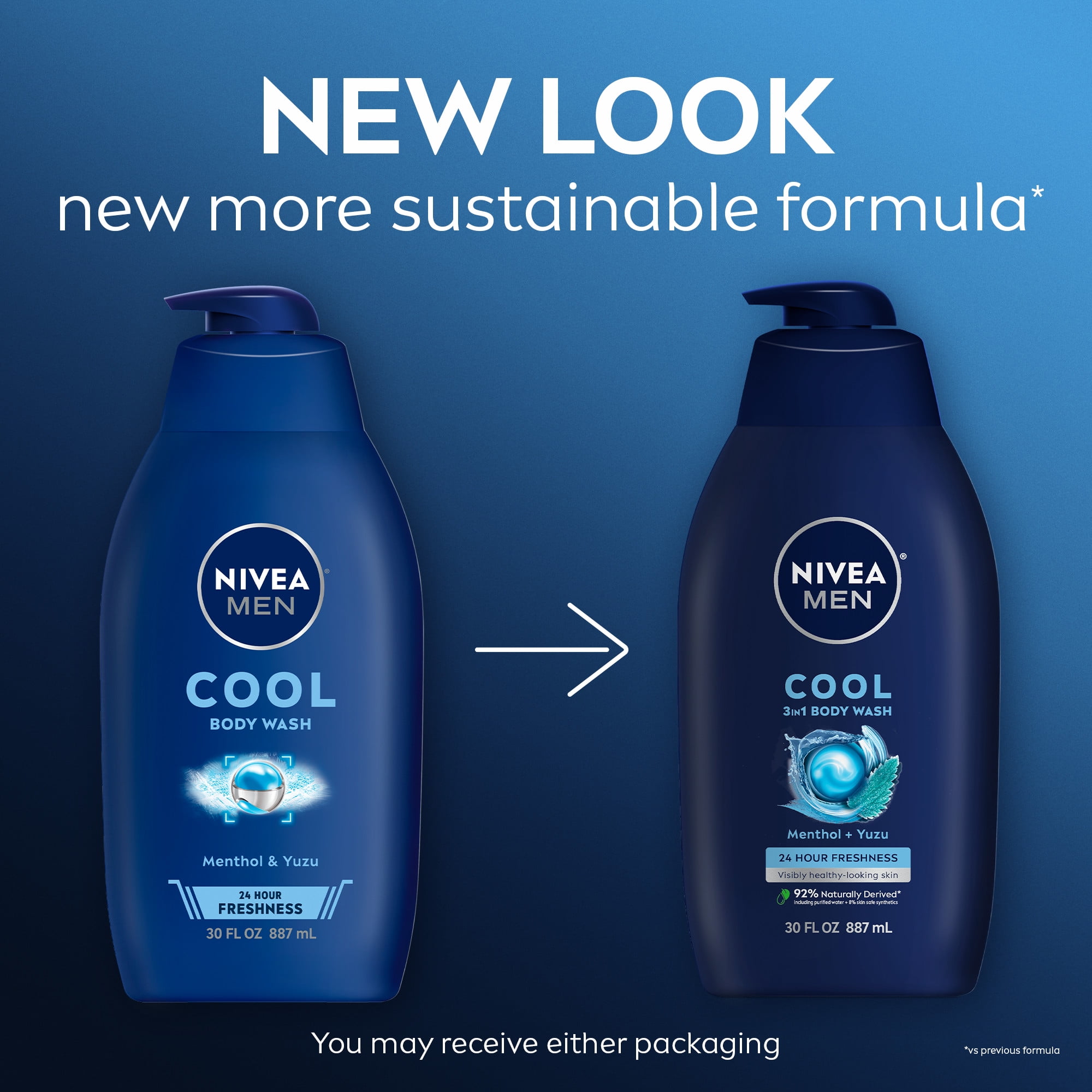NIVEA MEN Cool 3-in-1 Body Wash for Men with Icy Menthol and