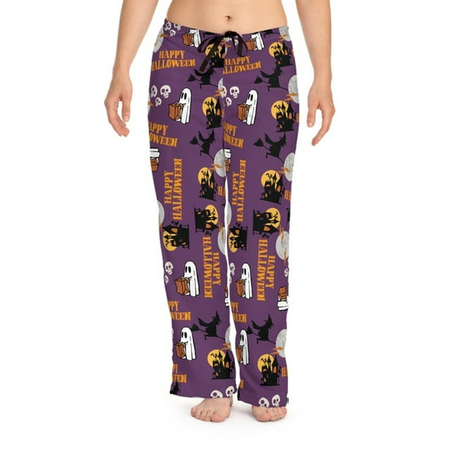 Gupgi Women Halloween Lounge Pants Spider Web Print Trousers Elastic Waist Drawstring Pajama Bottoms