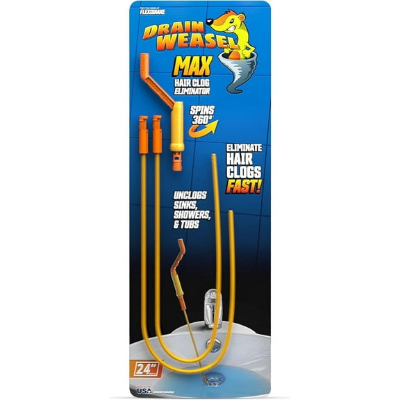 FlexiSnake Drain Weasel MAX Snake Hair Clog Remover Plumbing Tools, 24 inch, 2 Pack