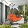 thumbnail image 3 of LeisureMod 2-Person Hanging Wicker Egg Chair with Stand, Indoor/Outdoor Patio Swing Hammock Lounge with UV-Resistant Beige Cushions, Dark Orange, 3 of 10