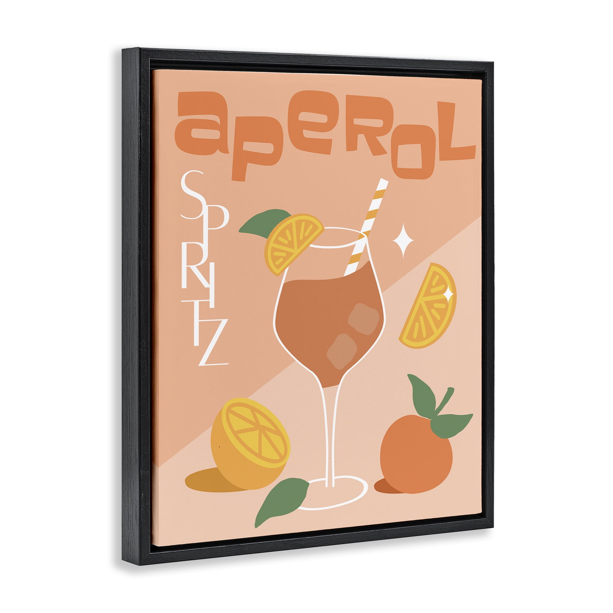 Stupell Industries Aperol Spritz Typography Food & Beverage Painting Black Floater Framed Canvas Art Print Wall Art, 17 x 21