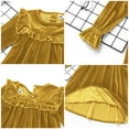 thumbnail image 3 of OBEEII Toddlers Baby Girls Fall Long Sleeve Solid Color Ruffled Velvet Dress Baby Girls Cake Smash Dress Wedding Flower Girl Dress 6-7 Years Lace turmeric, 3 of 8