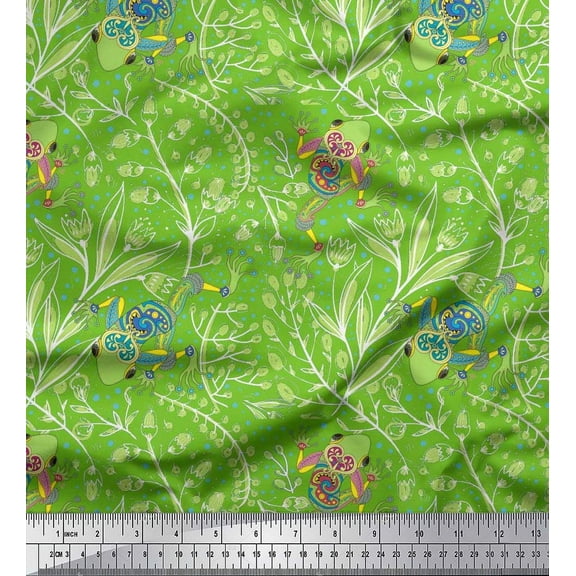 Soimoi Cotton Duck Fabric Dot,Leaves & Lizard Reptile Decor Fabric Printed Yard 42 Inch Wide