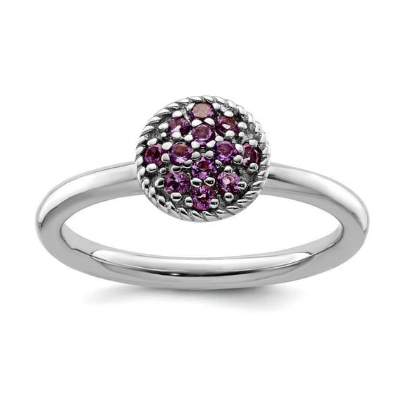 925 Sterling Silver Polished Prong set Stackable Amethyst Rhodium Ring Size 7 Stackable Ring for Women
