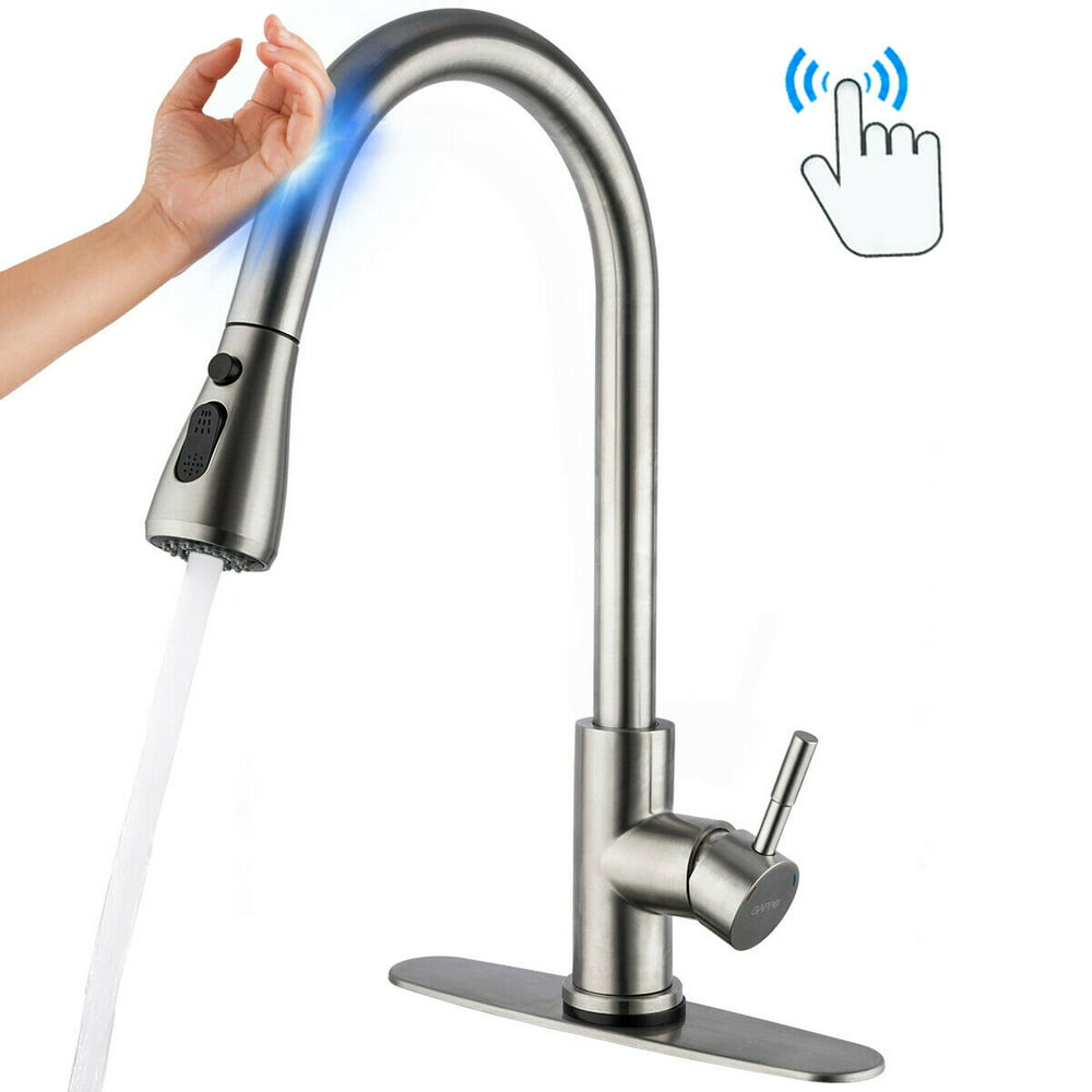 Brushed Nickel Touch On Kitchen Faucet Pull Down Sprayer with Deck ...