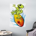 thumbnail image 1 of Ride The Wave Tapestry, A Gecko Surfing with the Water Cute Animal Humor Cartoon, Wall Hanging for Bedroom Living Room Dorm Decor, 40W X 60L Inches, Orange Lime Green Sky Blue, by Ambesonne, 1 of 2