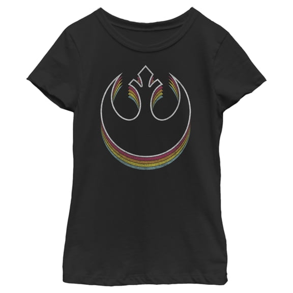 Girl's Star Wars: A New Hope Distressed Rainbow Rebel Logo Graphic Tee Black X Large