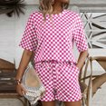 thumbnail image 5 of Stichou Women's Plaid 2 Piece Short Sets 2026 Summer Spring Lounge Beach Travel Vacation Outfits Matching Shorts Sweatsuit with Pockets Hot Pink XL, 5 of 6