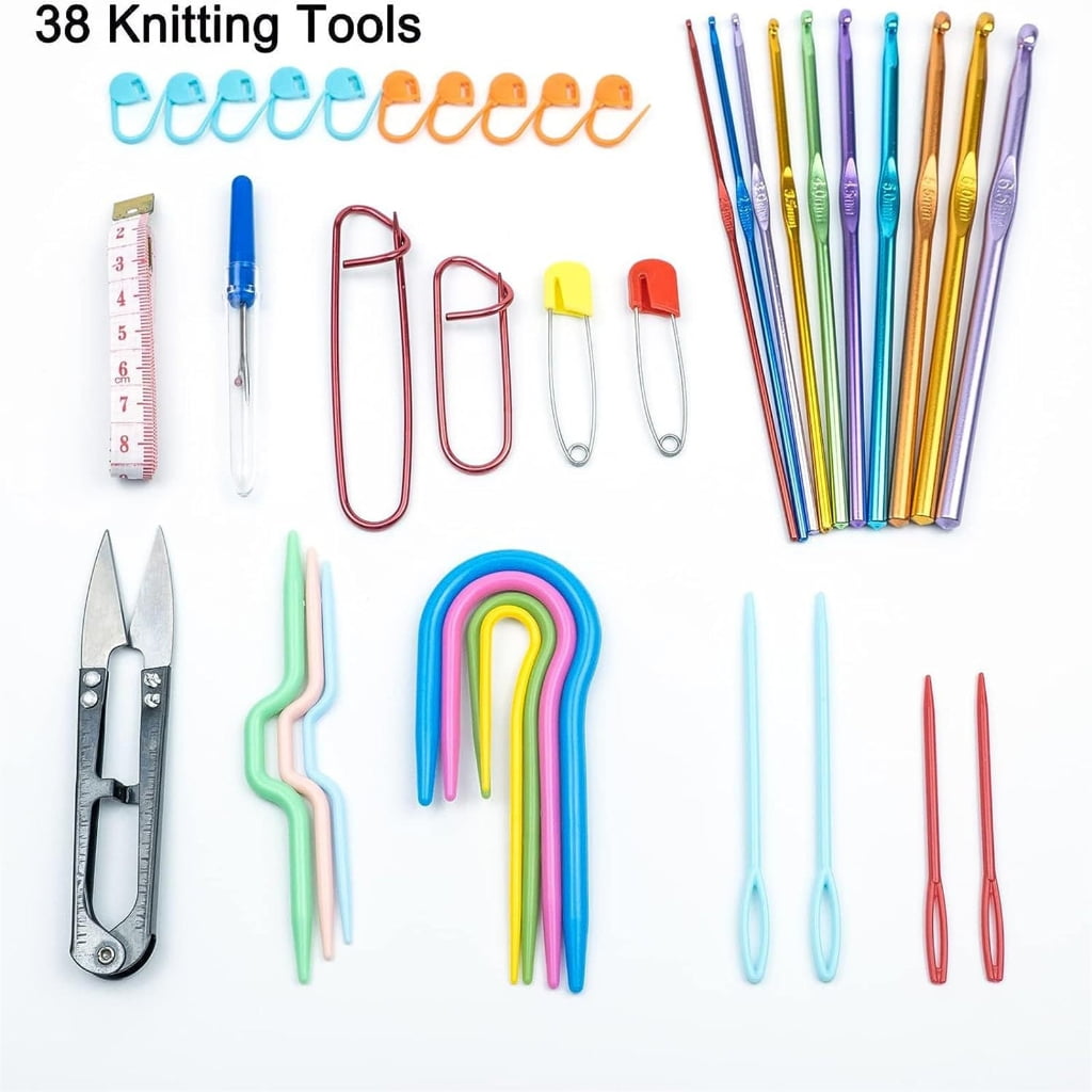 CIYISON 50Pcs Crochet Hooks and Yarns Set Beginner Crochet Kits Include Ergonomic Hooks, Knitting Needle, Sewing Marker and More