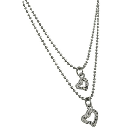 Double Strand Bead Chain Anklet with Rhinestone Heart Charms