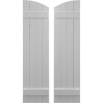 Ekena Millwork 14"W x 83"H Americraft Four Board (2 Batten) Exterior Real Wood Joined Board-n-Batten Shutters w/ Elliptical Top (Per Pair), Primed