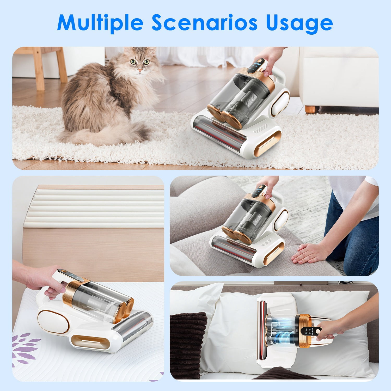 Imountek 200W Handheld Bed Vacuum Cleaner, 16Kpa Cordless Mattress Vacuum Cleaner with UVC & Ultrasonic, 18000 RPM Brushroll, Dual Dust Cups, for Bed Pillow Sofa Crib
