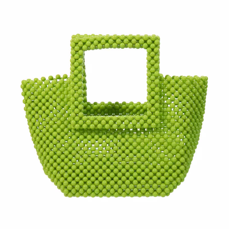Green, variant on Women Macaron Colored Acrylic Beaded Tote Handmade Bags for Wedding Evening Party