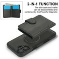 thumbnail image 3 of for iPhone 16 Case, Compatible with MagSafe, Detachable Magnetic Wallet Case with PU Leather Kickstand Card Slots Shockproof Protection 2 In 1 Function Case for iPhone 16, Black, 3 of 6