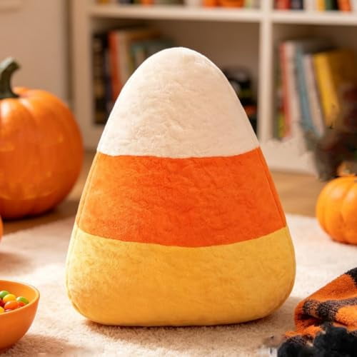 Cute Candy Corn Plush Pillow, Fall Halloween Decorative Soft Throw Pillows, Candy Corn Throw Pillow for Couch, Orange Funny Halloween Decorations Indoor for Holiday Party Favors Bedroom Home Decor