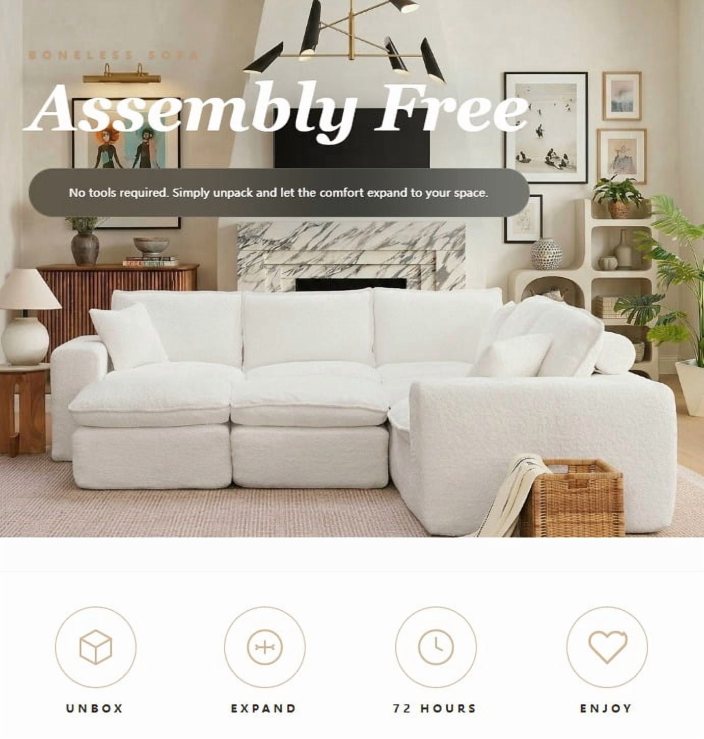 AISWORD 107" Modern Boucle Modular L-Shaped Sectional Cloud Sofa with 2 Movable Ottoman