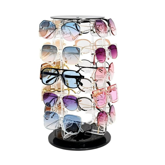 Acrylic Rotating Sunglasses, Eyewear Holder Display, Eyewear Collection, Sunglasses Holder, Eyeglass Case, High Capacity Eyewear Organizer, 20 Pairs Clear