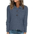 thumbnail image 2 of Sakmal Business Casual Womens Tops Button Down Blue Sweaters Plain Collared Long Sleeve Shirts with Pockets, 2 of 5
