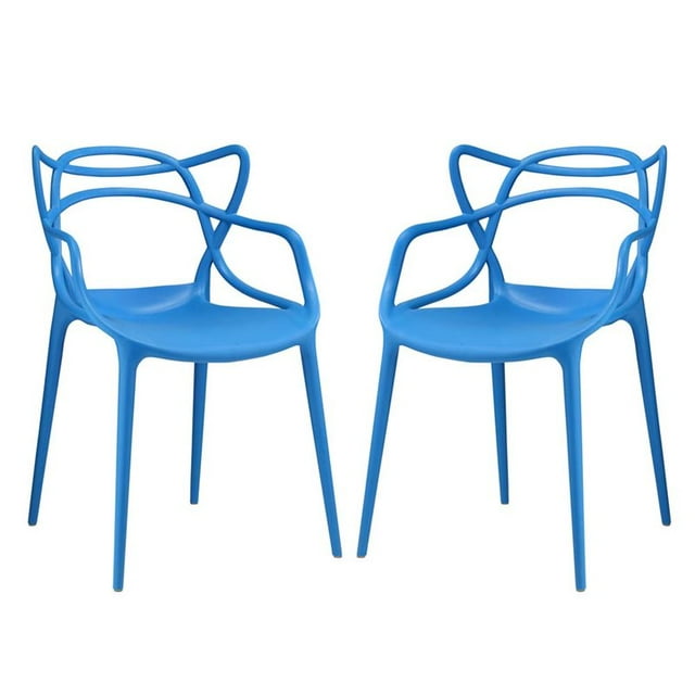 Modway Entangled 18" Modern Style PP Plastic Dining Chairs Set of 2, Blue