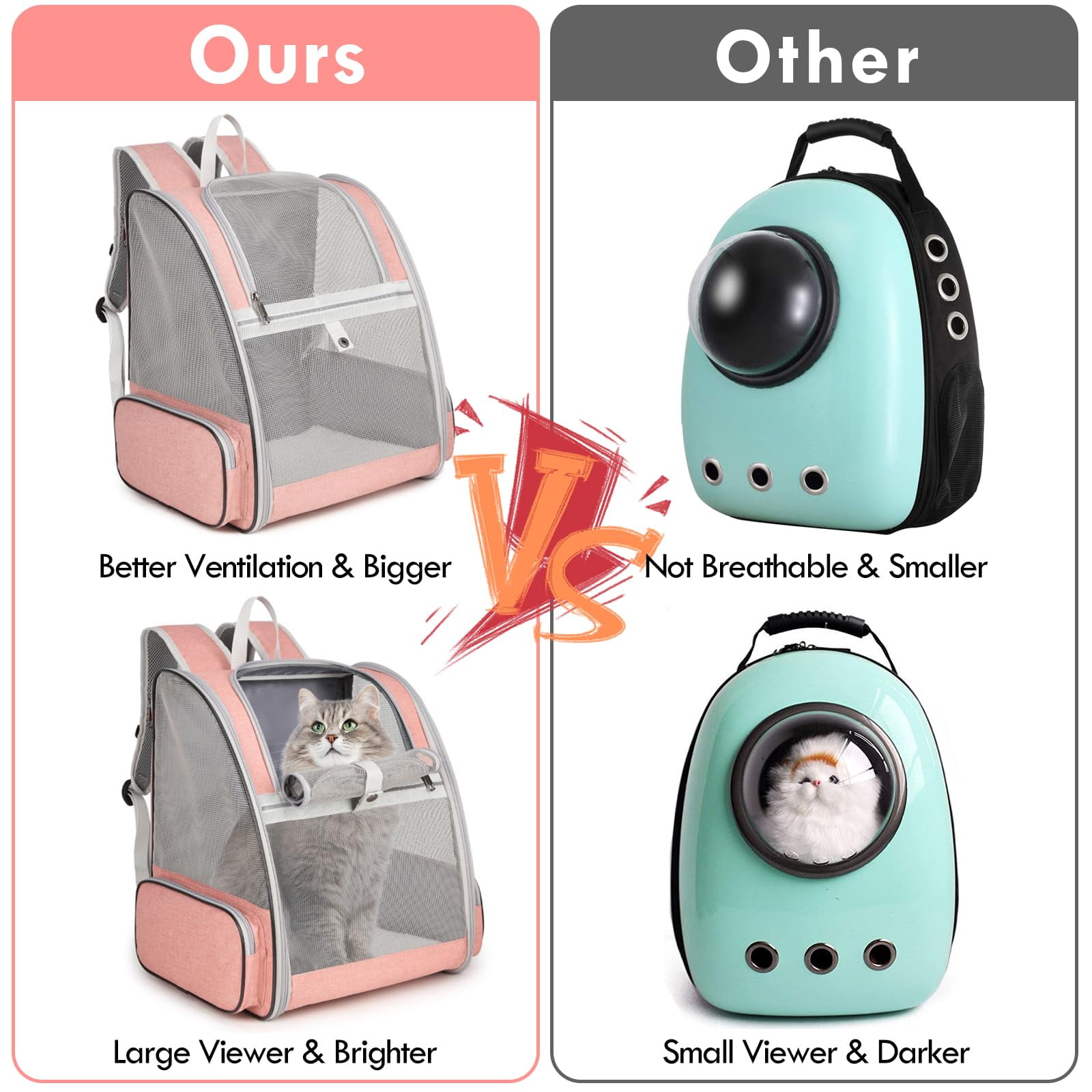 Cat Backpack Carrier, Large Pet Backpack with Kitten Wand Feather Toy for Medium Small Dog Cat Puppy Kitty Bunny up to 15lbs, Ventilated Mesh Dog Travel Carrier for Hiking Walking Outdoor Use