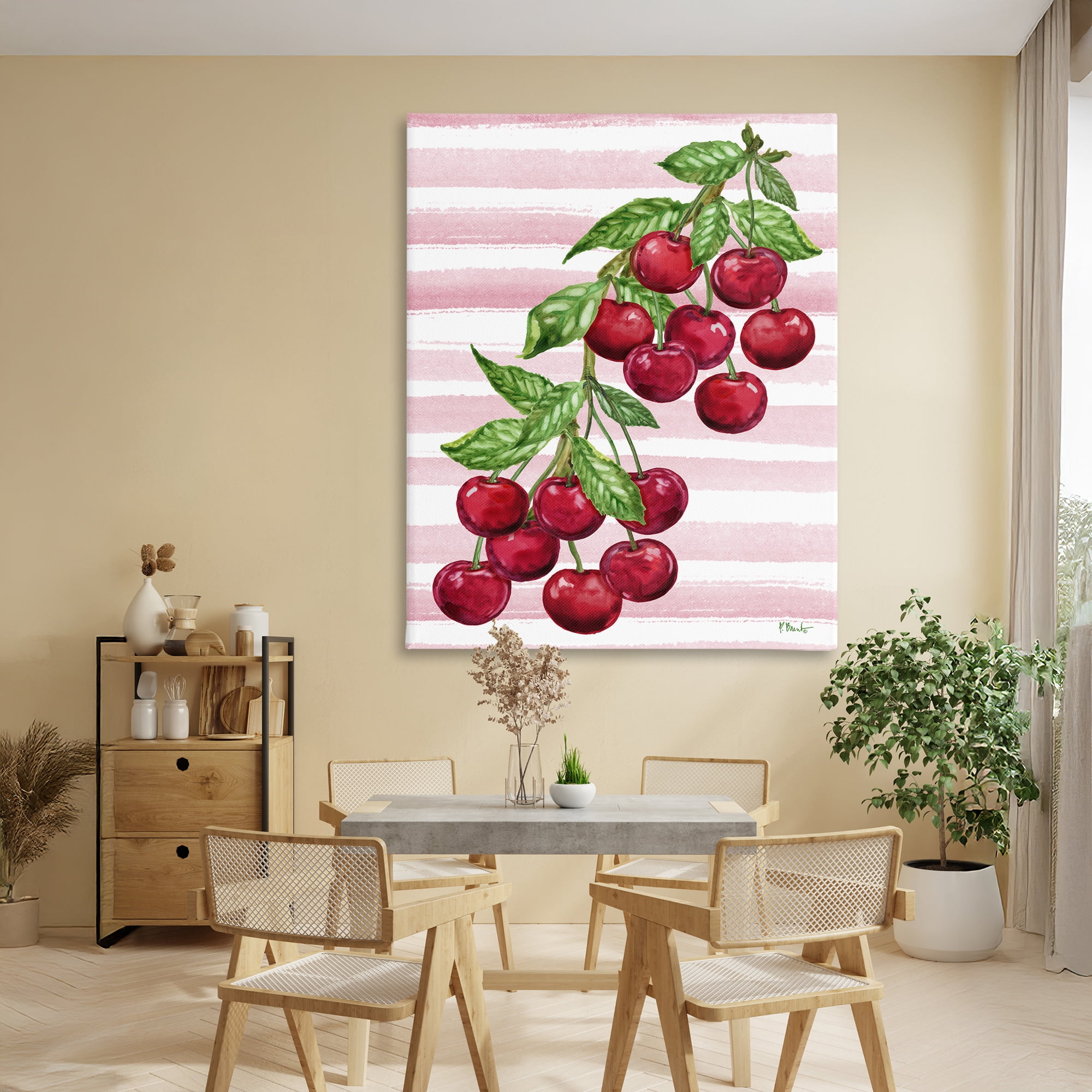 Stupell Industries Juicy Cherry Vine on Stripes Canvas Wall Art, design by Paul Brent