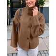 thumbnail image 4 of Women Crop Pea Coat Winter Loose Casual Short Jacket Outwear Coffee L, 4 of 7