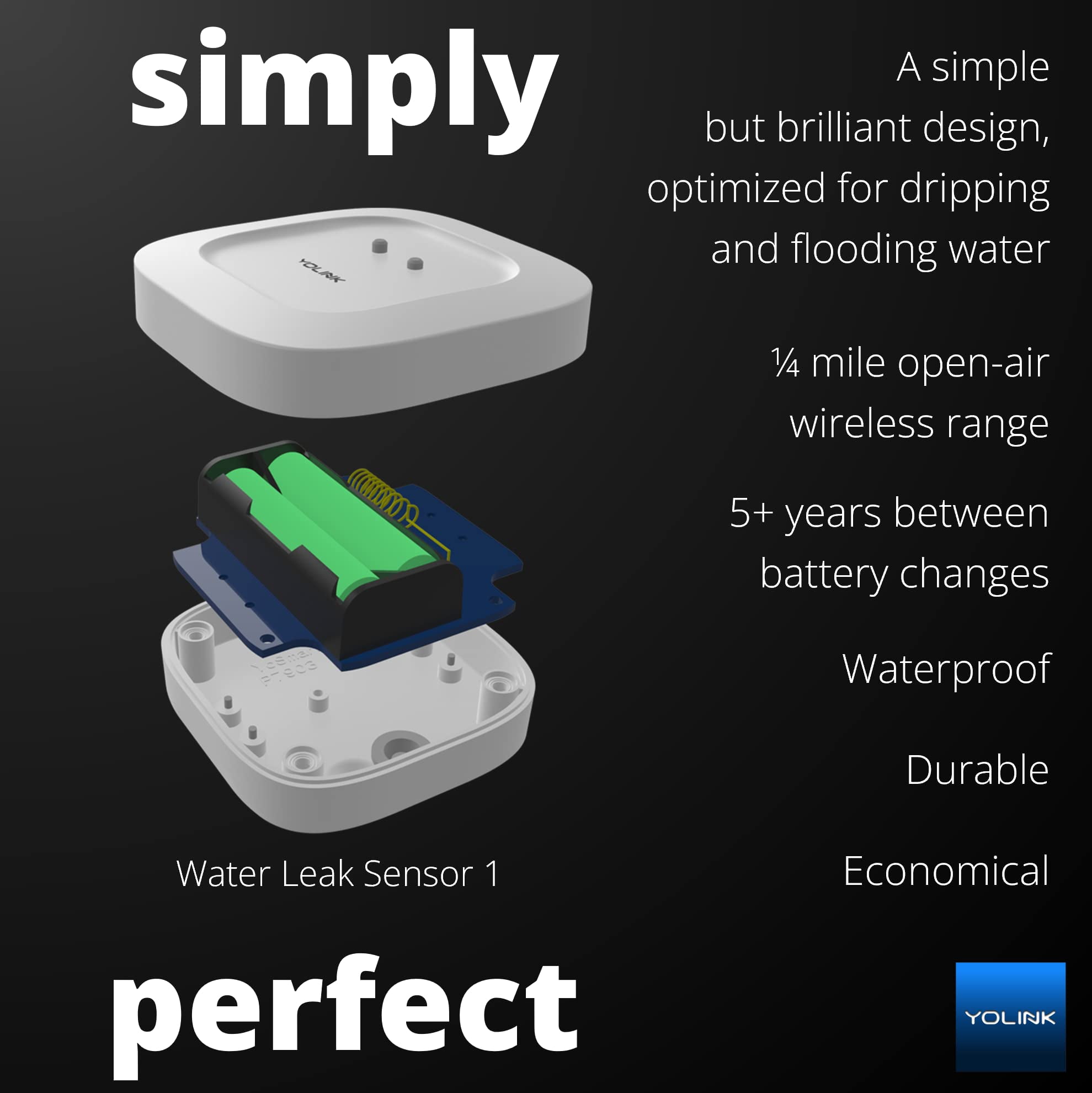 YoLink Smart Home Starter Kit: Hub & 2-Pack Water Leak Sensor 1, LoRa Up to 1/4 Mile Open-Air Range, SMS/Text, Email & Push Notifications, w/Alexa, IFTTT, Home Assistant