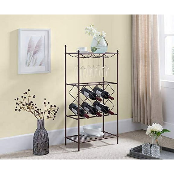 Kings Brand Furniture - Freestanding Floor Metal Wine Rack Stand, Wine Bottle Liquor Cabinet with Glass Holder & Storage Shelves – Bronze