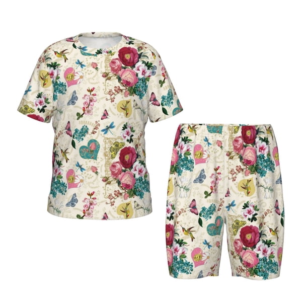 Balery Bird Butterfly Rose Conjunto de Pijama Infantil de Manga Corta con Estampado – Ropa de Dormir de Algodón Suave-4X-Large