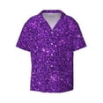 thumbnail image 2 of Lsque Purple Glitter print Men's Cuban Collar Short Sleeve Shirt Summer Beachwear Casual Button Down Fashionable Vacation Leisure Shirt-X-Large, 2 of 7