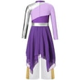 thumbnail image 4 of Choomomo Robe de Danse pour Filles avec Louanges, Manches Longues, Asymétrique, avec Pantalon Ample, Violet&Blanc 6, 4 of 5