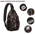 thumbnail image 2 of Sling Backpack,Halloween Orange Spooky Faces Sling Bag with Water Bottle Holder,Waterproof Sling Bag for Men/Women with Headphone Jack for Hiking,Travel, 2 of 6